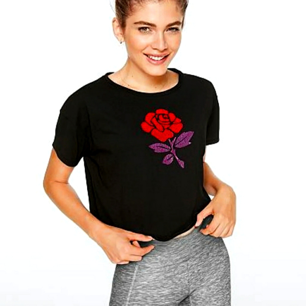VS Pink Rose Bling Girlfriend Cropped Tee S